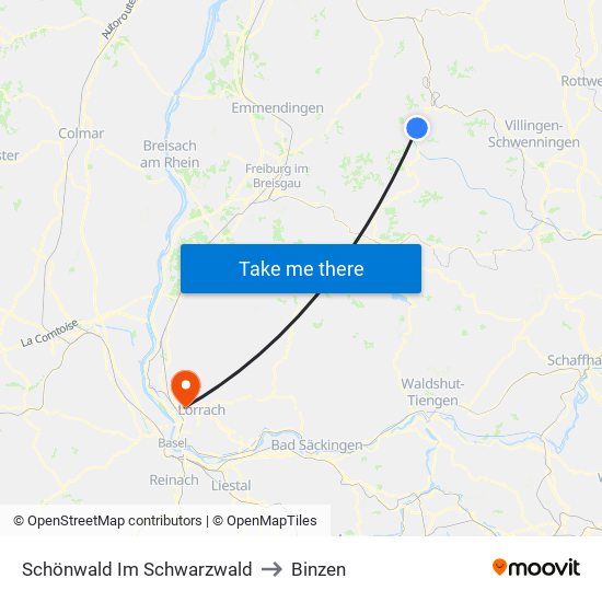 Schönwald Im Schwarzwald to Binzen map