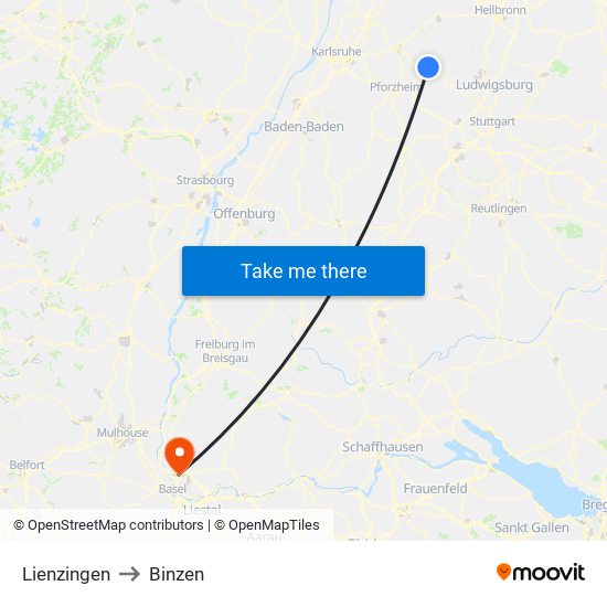 Lienzingen to Binzen map