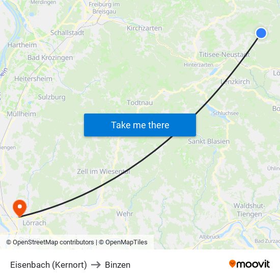 Eisenbach (Kernort) to Binzen map