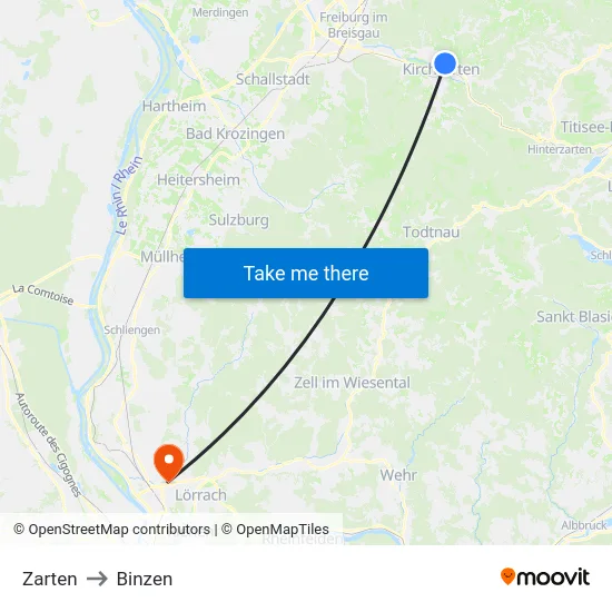 Zarten to Binzen map