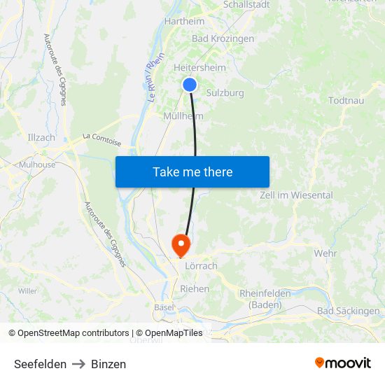 Seefelden to Binzen map