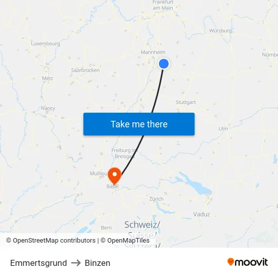 Emmertsgrund to Binzen map