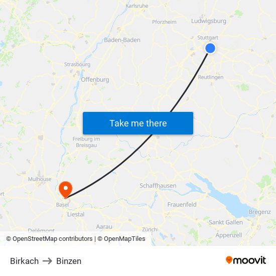 Birkach to Binzen map