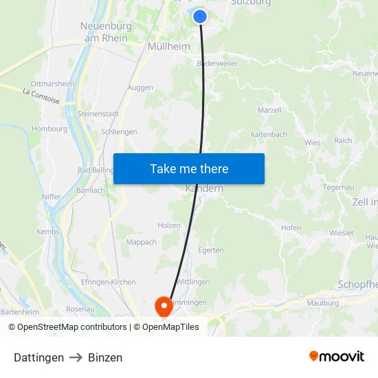 Dattingen to Binzen map