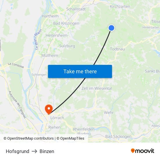 Hofsgrund to Binzen map