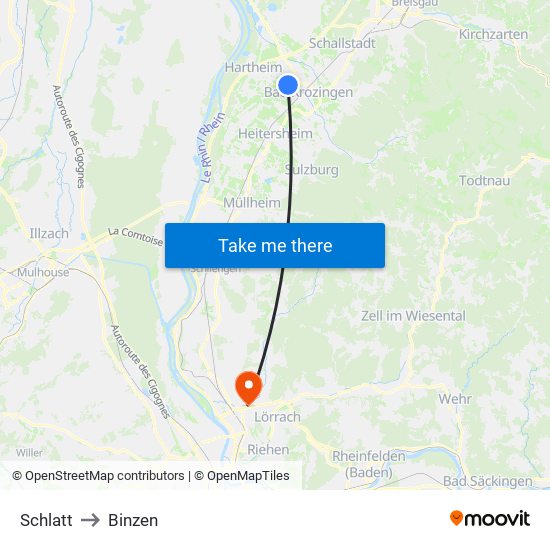 Schlatt to Binzen map