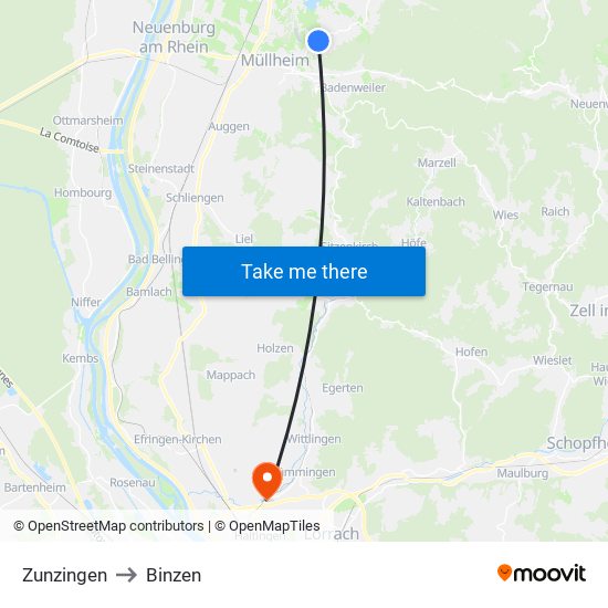Zunzingen to Binzen map
