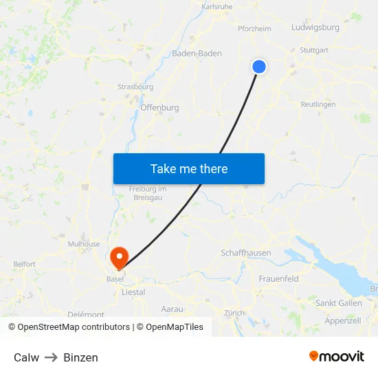 Calw to Binzen map
