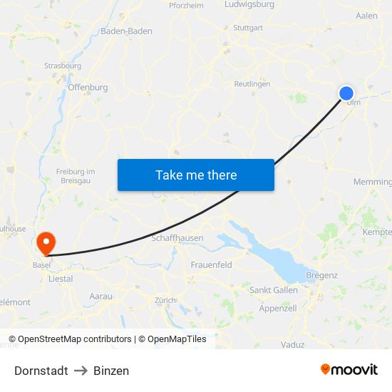 Dornstadt to Binzen map