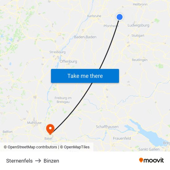 Sternenfels to Binzen map