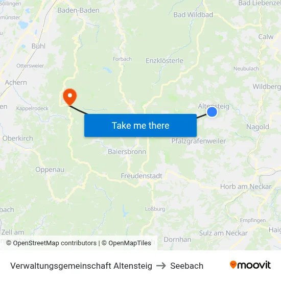 Verwaltungsgemeinschaft Altensteig to Seebach map