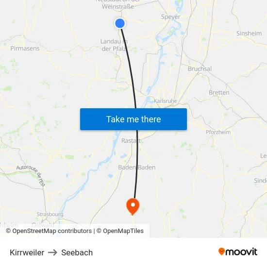 Kirrweiler to Seebach map