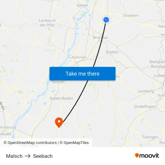 Malsch to Seebach map