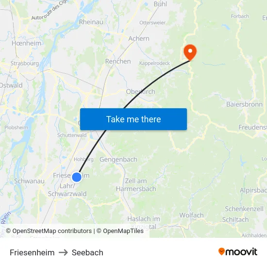 Friesenheim to Seebach map