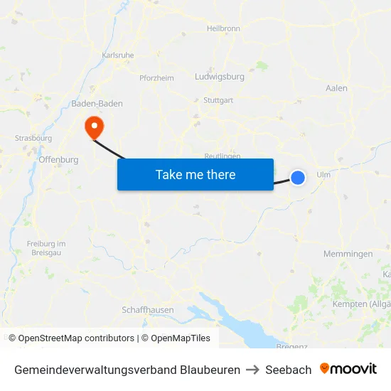 Gemeindeverwaltungsverband Blaubeuren to Seebach map
