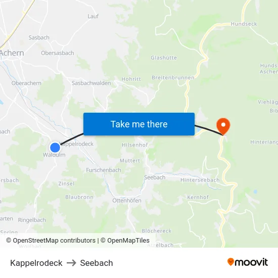 Kappelrodeck to Seebach map