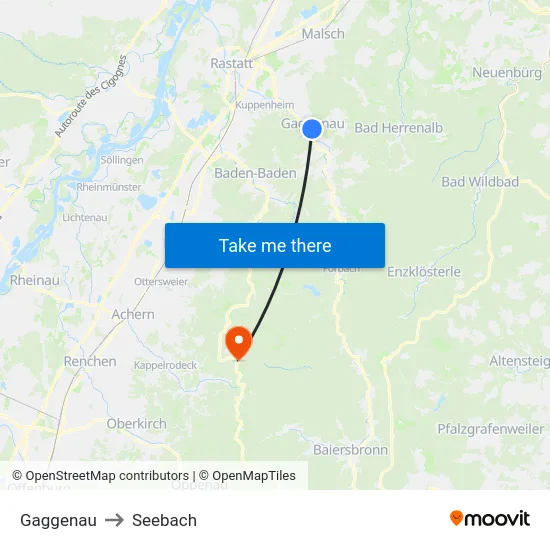 Gaggenau to Seebach map