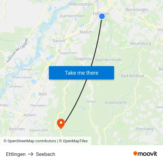 Ettlingen to Seebach map