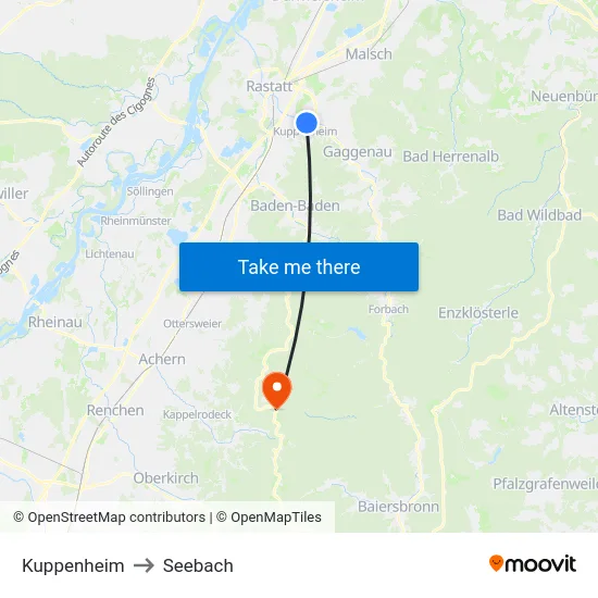 Kuppenheim to Seebach map