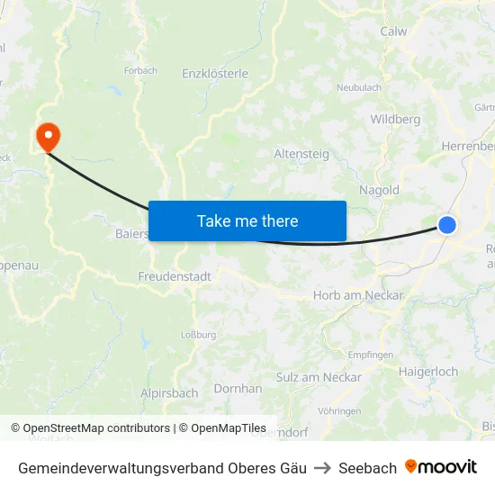 Gemeindeverwaltungsverband Oberes Gäu to Seebach map