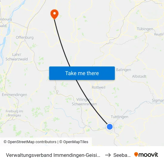 Verwaltungsverband Immendingen-Geisingen to Seebach map
