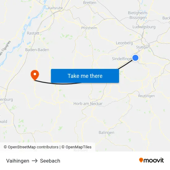 Vaihingen to Seebach map