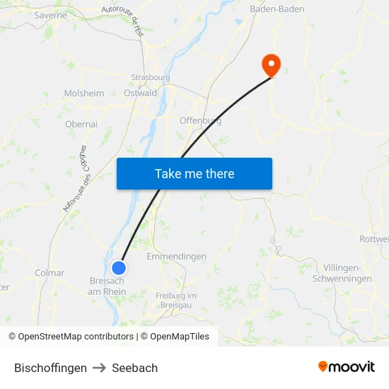 Bischoffingen to Seebach map