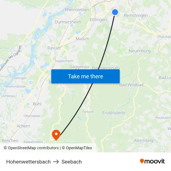 Hohenwettersbach to Seebach map