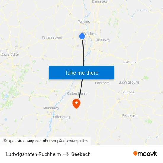 Ludwigshafen-Ruchheim to Seebach map