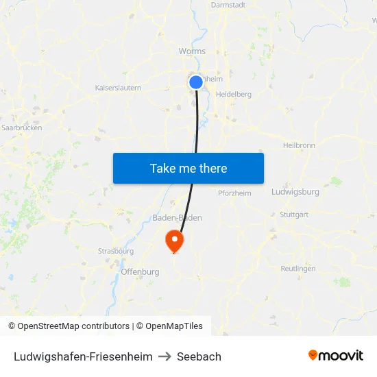 Ludwigshafen-Friesenheim to Seebach map