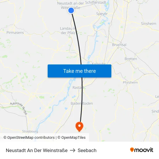 Neustadt An Der Weinstraße to Seebach map