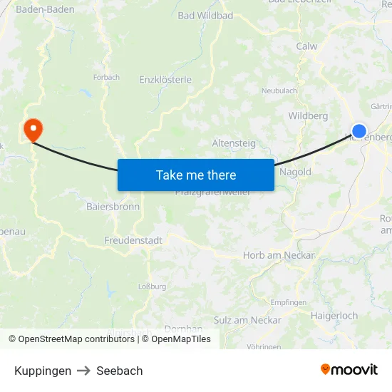 Kuppingen to Seebach map