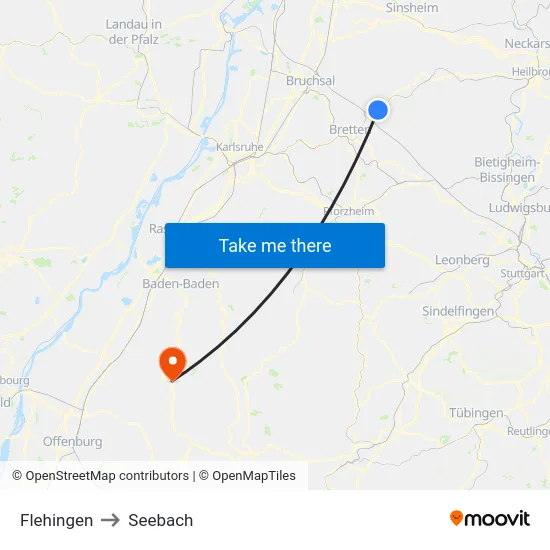 Flehingen to Seebach map