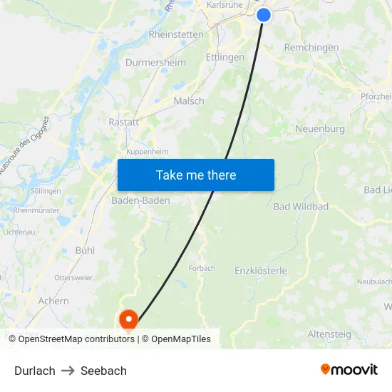 Durlach to Seebach map
