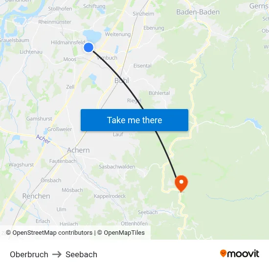 Oberbruch to Seebach map