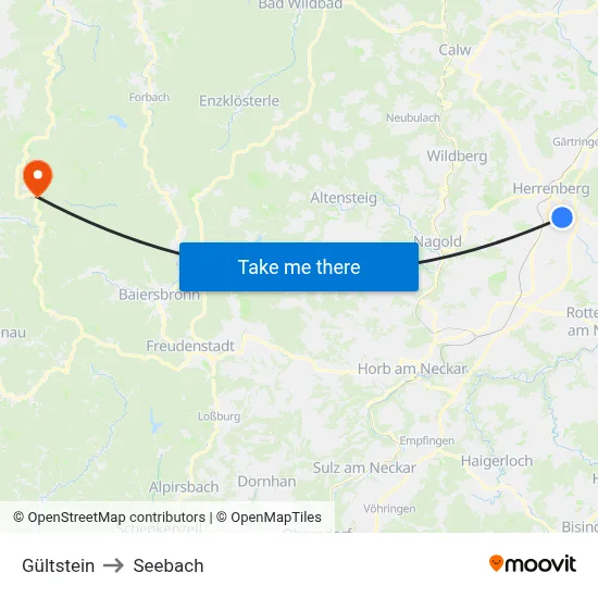 Gültstein to Seebach map