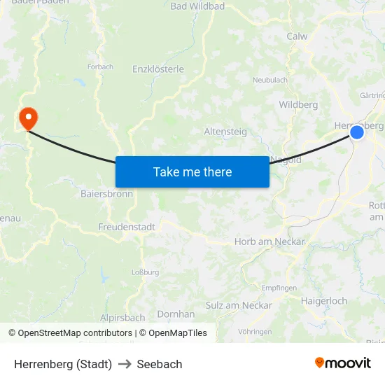 Herrenberg (Stadt) to Seebach map