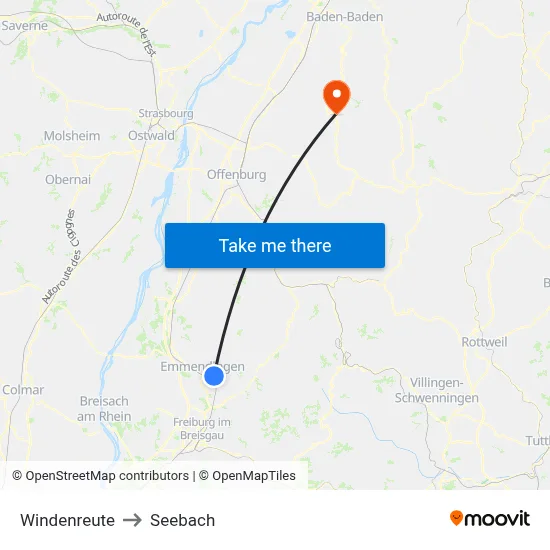 Windenreute to Seebach map