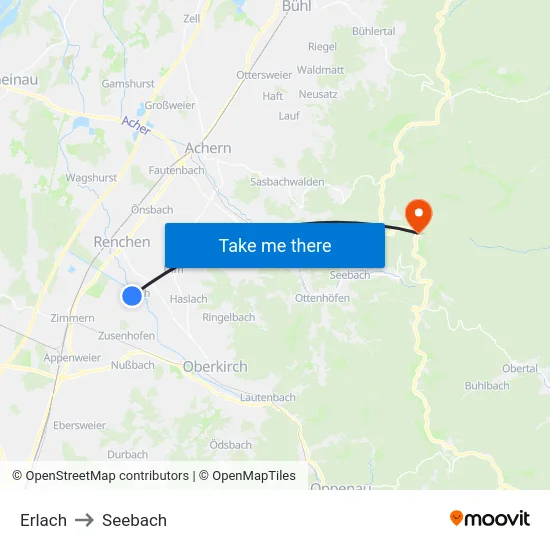 Erlach to Seebach map