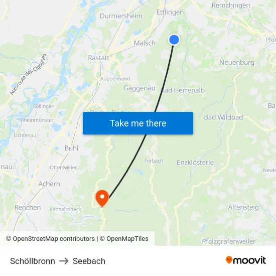 Schöllbronn to Seebach map