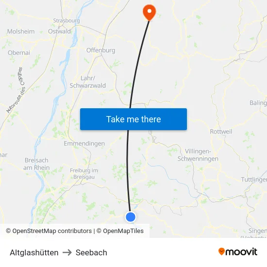 Altglashütten to Seebach map
