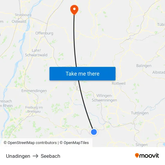 Unadingen to Seebach map