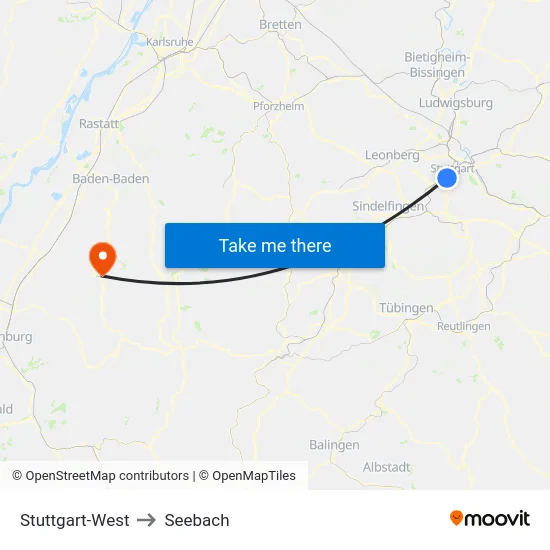 Stuttgart-West to Seebach map