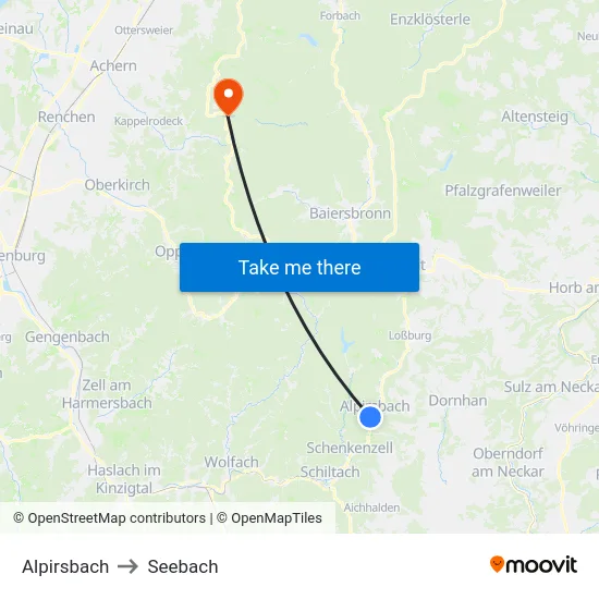 Alpirsbach to Seebach map