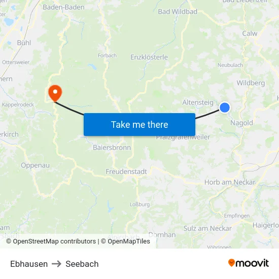 Ebhausen to Seebach map