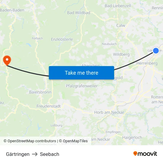 Gärtringen to Seebach map