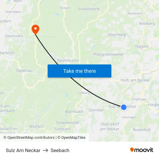 Sulz Am Neckar to Seebach map