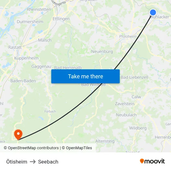 Ötisheim to Seebach map