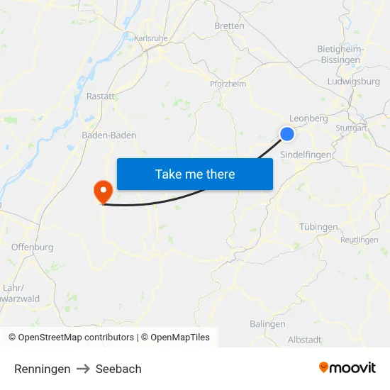Renningen to Seebach map