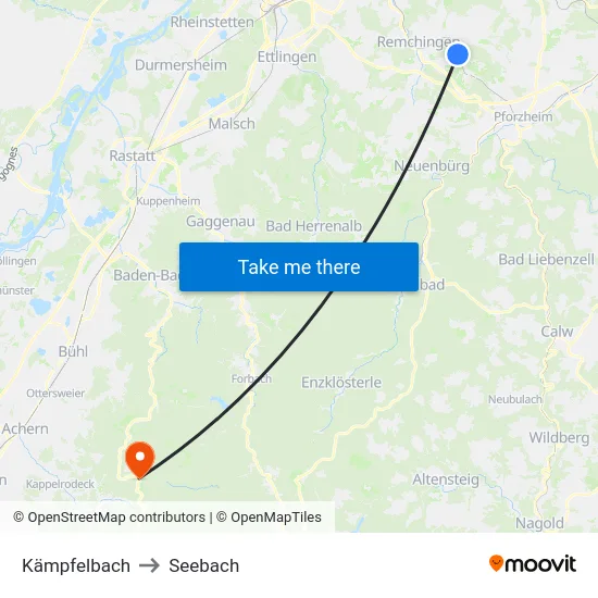 Kämpfelbach to Seebach map
